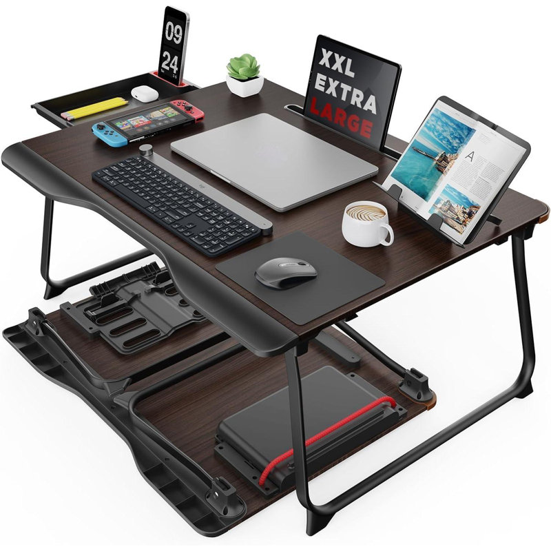 Inbox Zero Laptop Desk For Bed XX Large Foldable Bed Tray Table For Eating Breakfast Writing Working Gaming Drawing With Storage Drawer Handrest Bookstand Tablet Stand Phone Stand Black Cherry Wayfair...